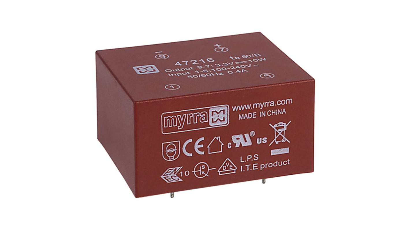 Myrra 3.3V dc 1 Output PCB Mount PCB Transformer, 10W