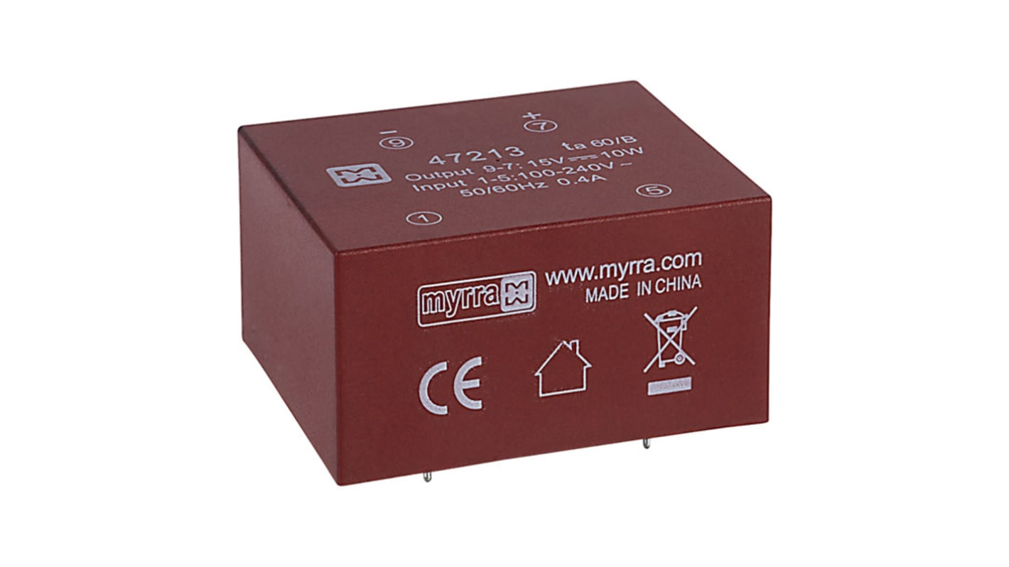 Myrra 15V dc 1 Output PCB Mount PCB Transformer, 10W