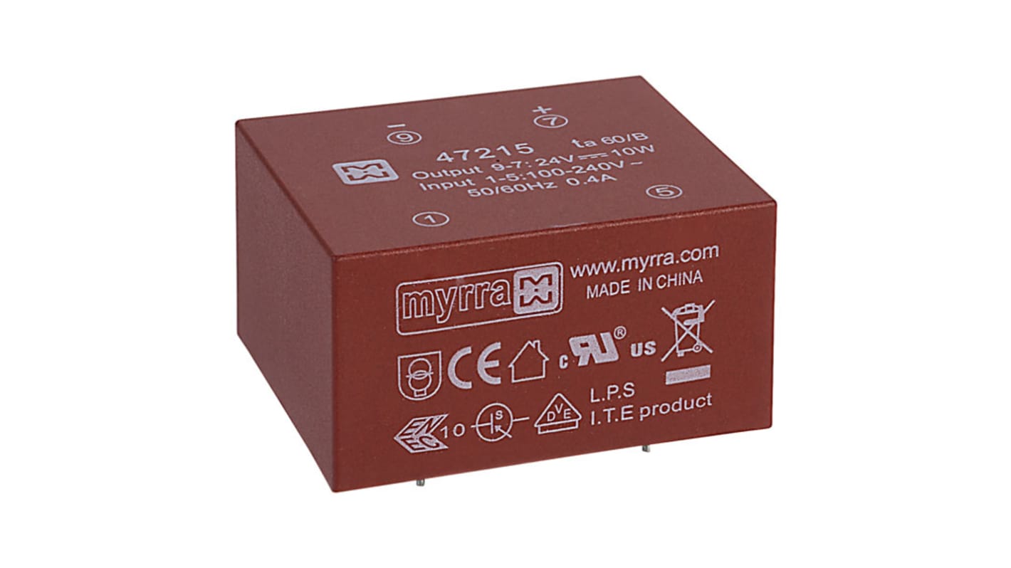 Myrra 24V dc 1 Output PCB Mount PCB Transformer, 10W