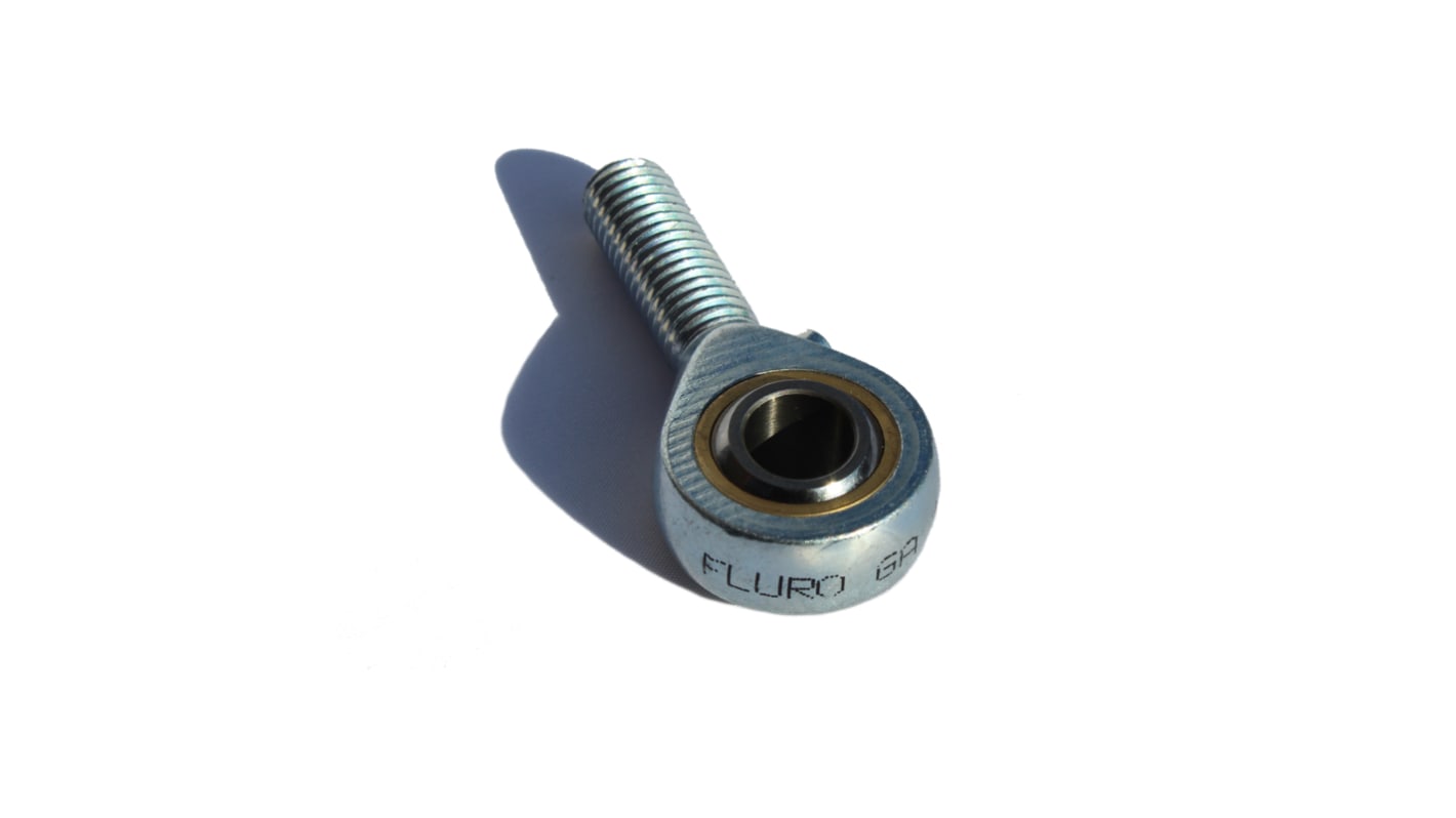 Fluro M10 x 1.5 Male Galvanized Steel Rod End, 10mm Bore, 62mm Long, Metric Thread Standard, Male Connection Gender