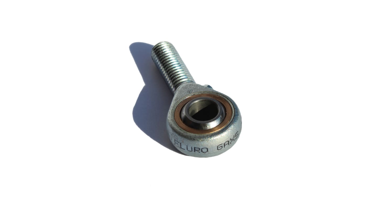 Fluro M12 x 1.25 Male Galvanized Steel Rod End, 12mm Bore, 70mm Long, Metric Thread Standard, Male Connection Gender