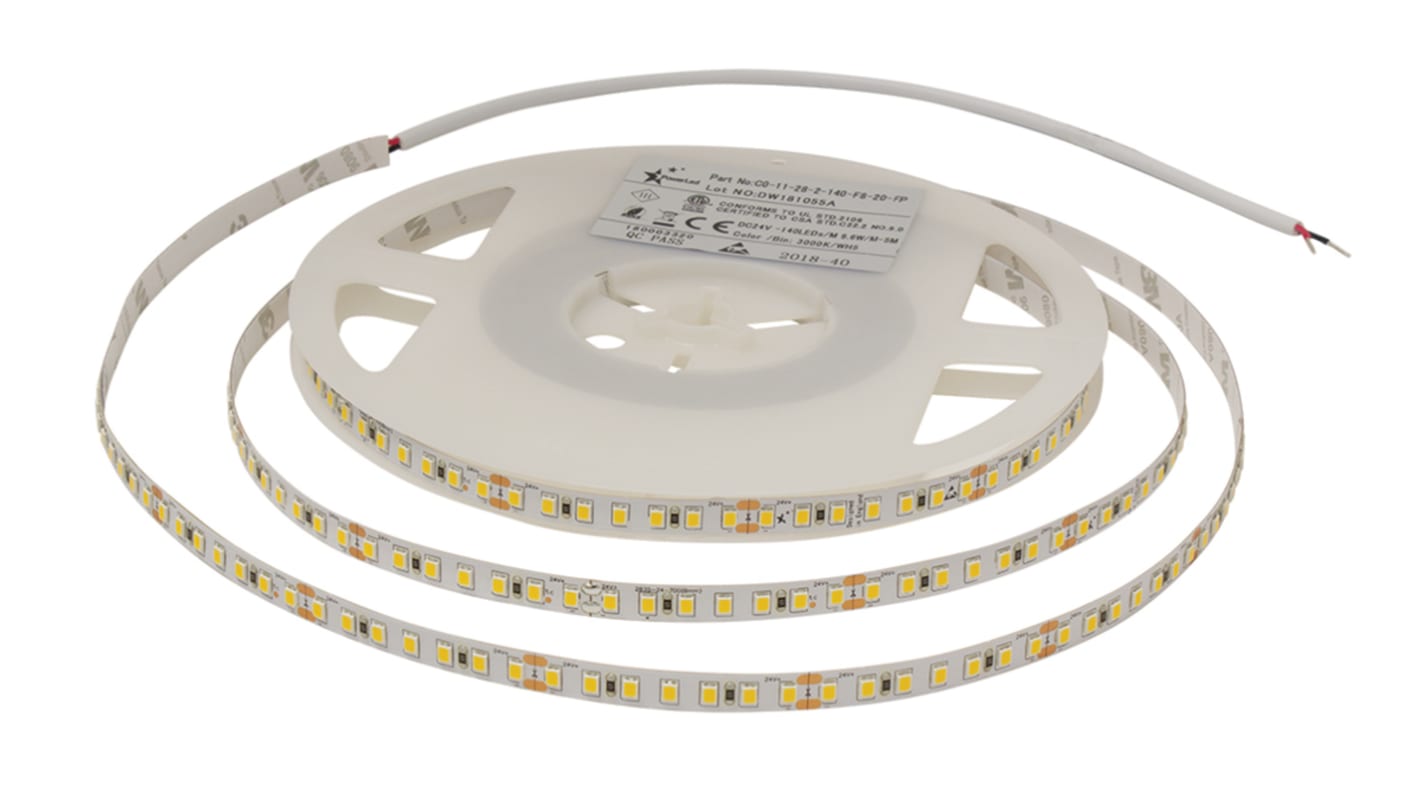 Tira de LED PowerLED, 24V dc, color Blanco, 2500K, tira de 5m x 8mm, 140 leds/m, IP20