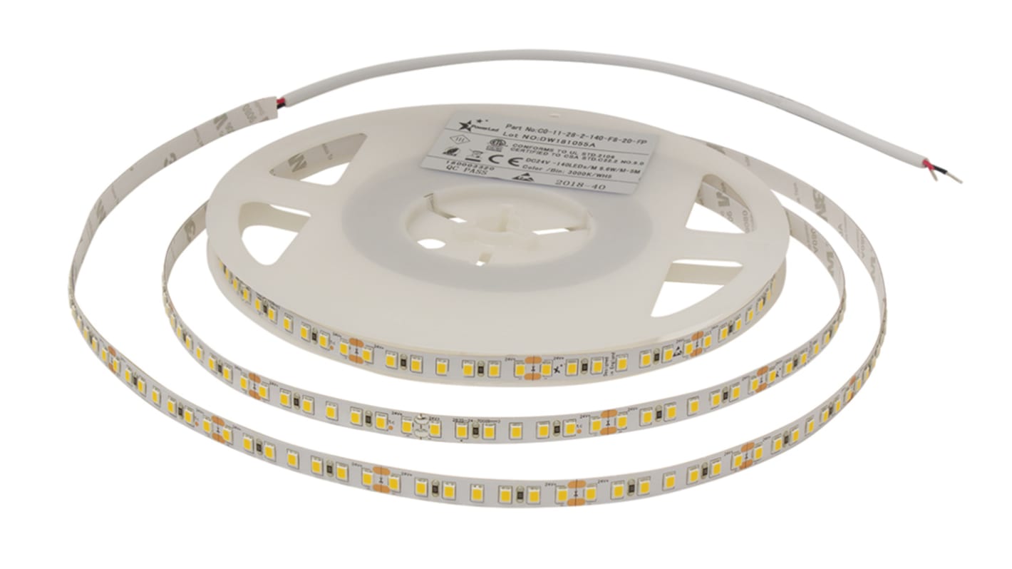 PowerLED LED-Streifen 3000K, Weiß, 5m x 8mm 24V dc 140LEDs/M IP20 9.6W/M