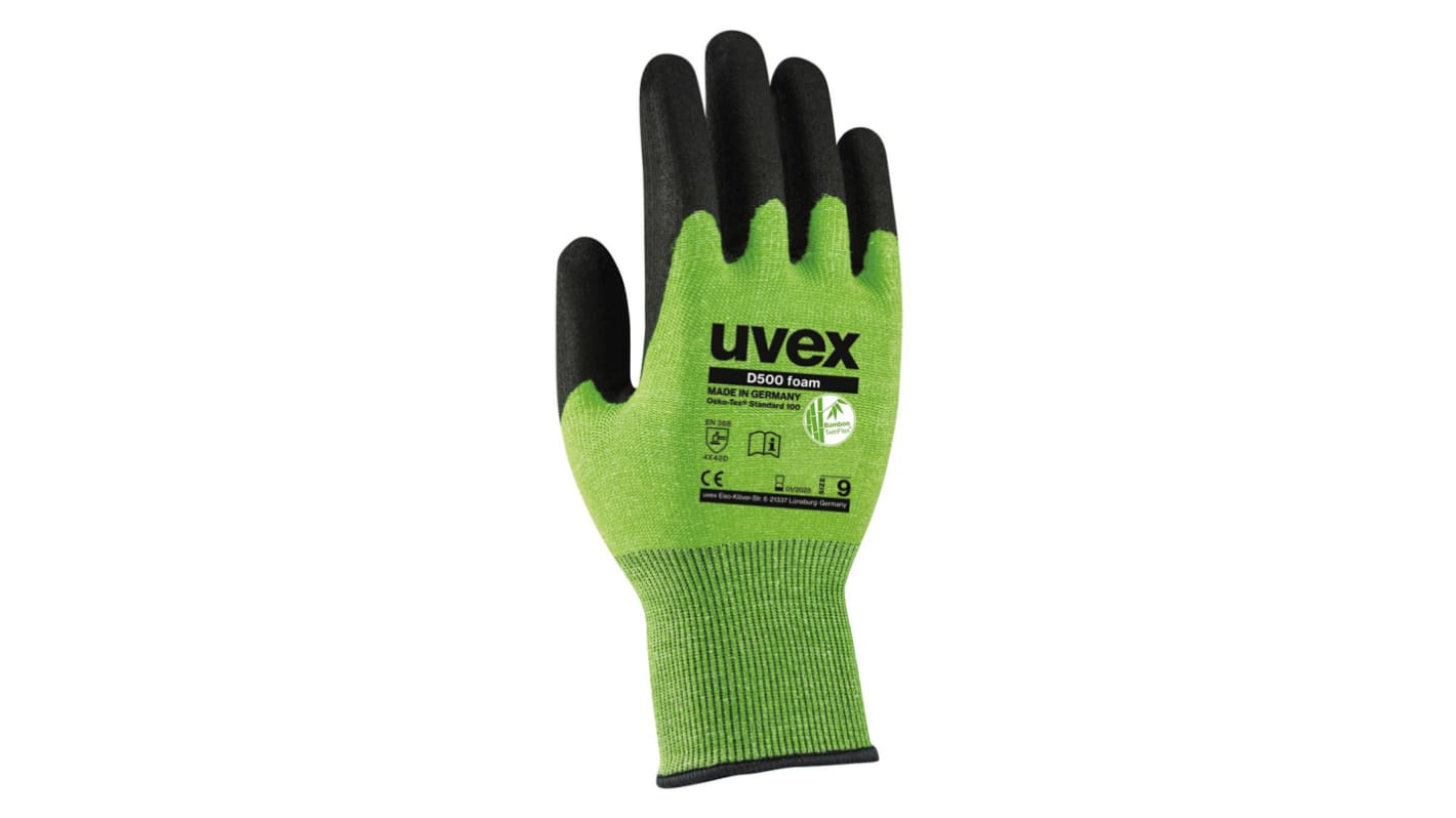 uvex D500 foam Green Polyamide Cut Resistant Work Gloves, Size 8, Latex Foam Coating