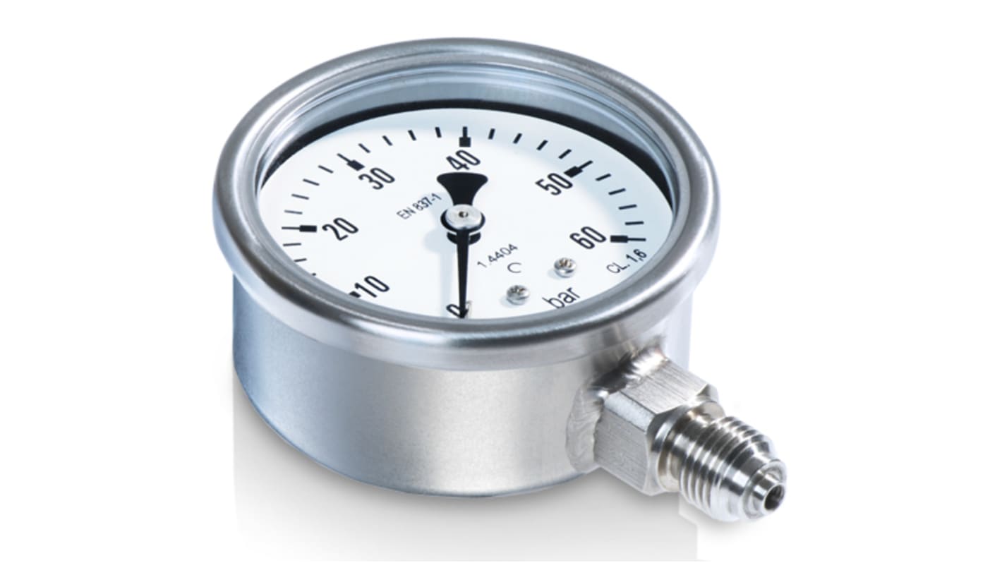 Bourdon G 1/4 Analogue Pressure Gauge 4bar Bottom Entry 63mm Outside Diameter