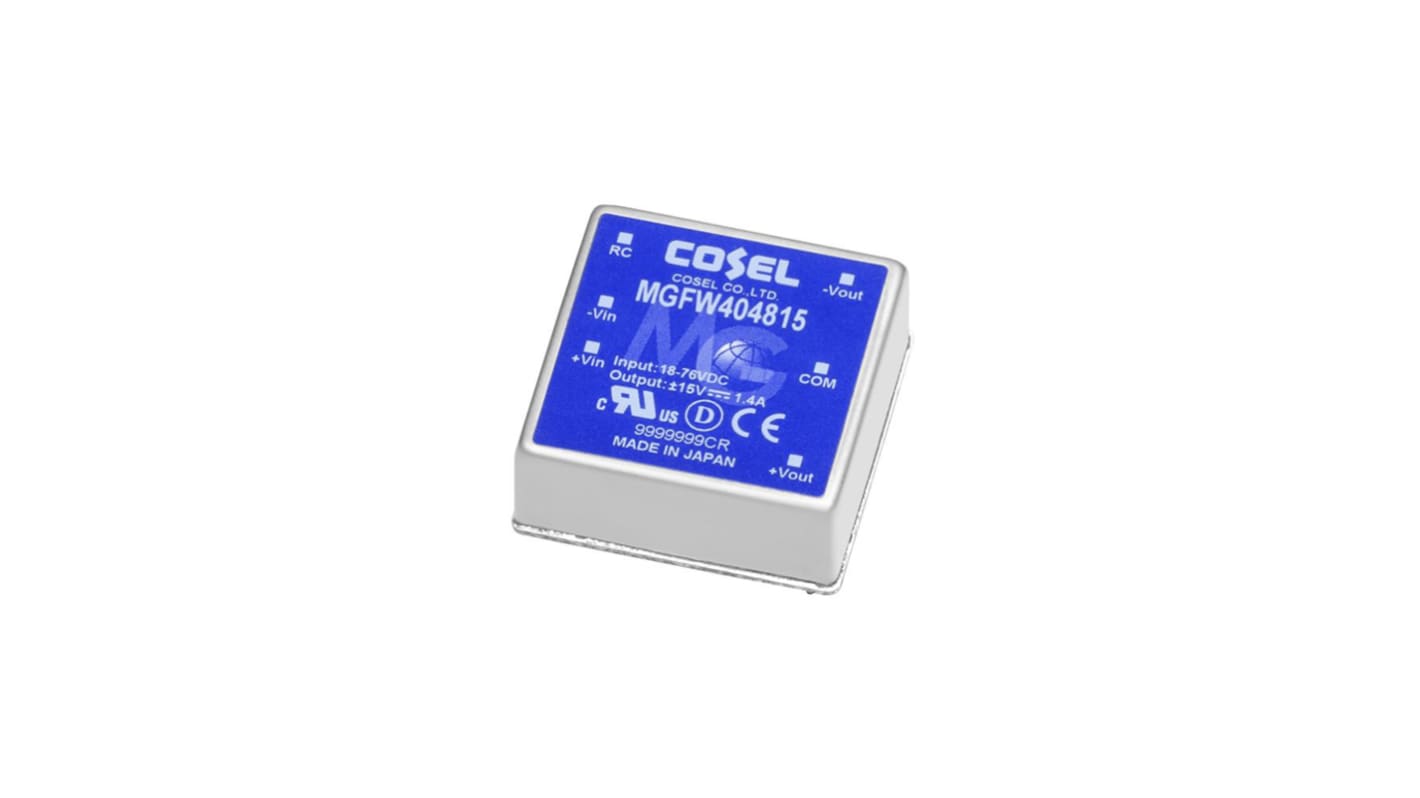 Convertisseur DC-DC Cosel, MGFW40, Montage sur CI, 30W, 2 sorties, ±15V c.c., 1A