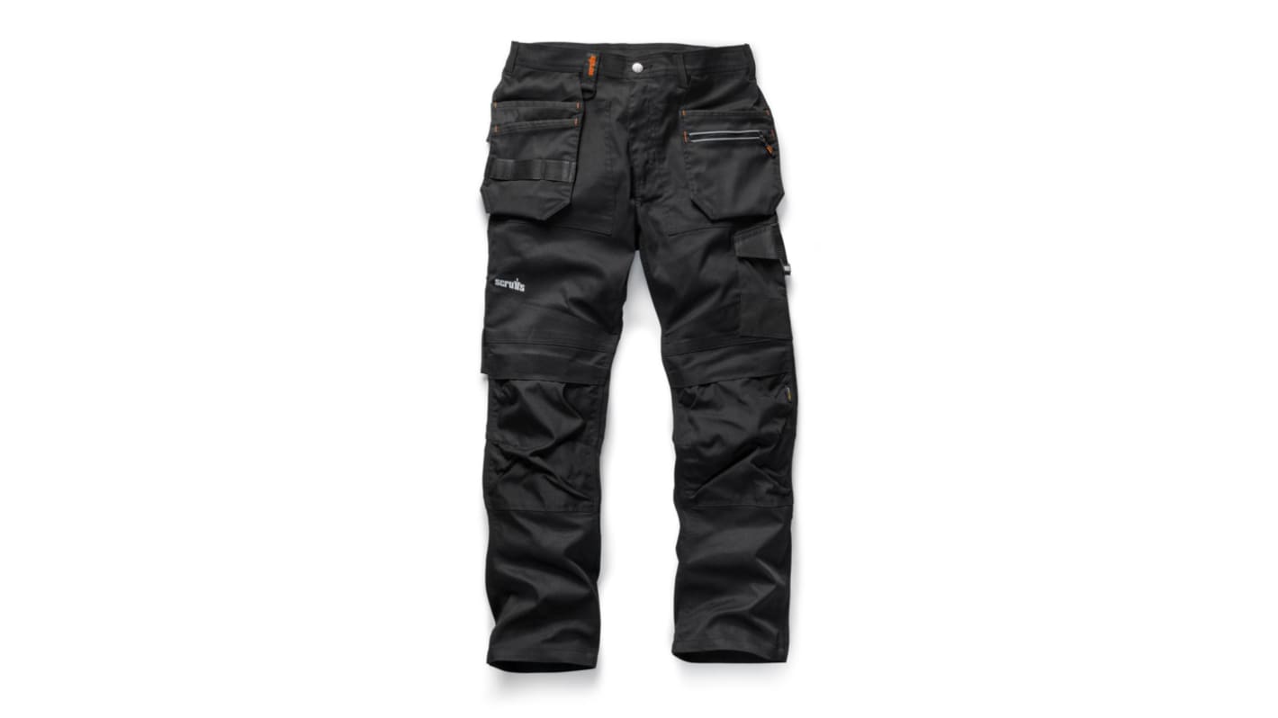 Scruffs Trade Flex 's Black Trousers Lightweight Slim Fit, Size Long 34in W 34in L