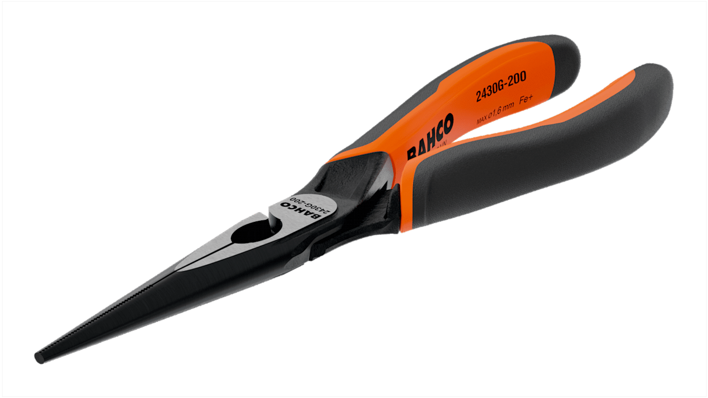 Bahco 2430G Long Nose Pliers, 200 mm Overall, Straight Tip, 72mm Jaw