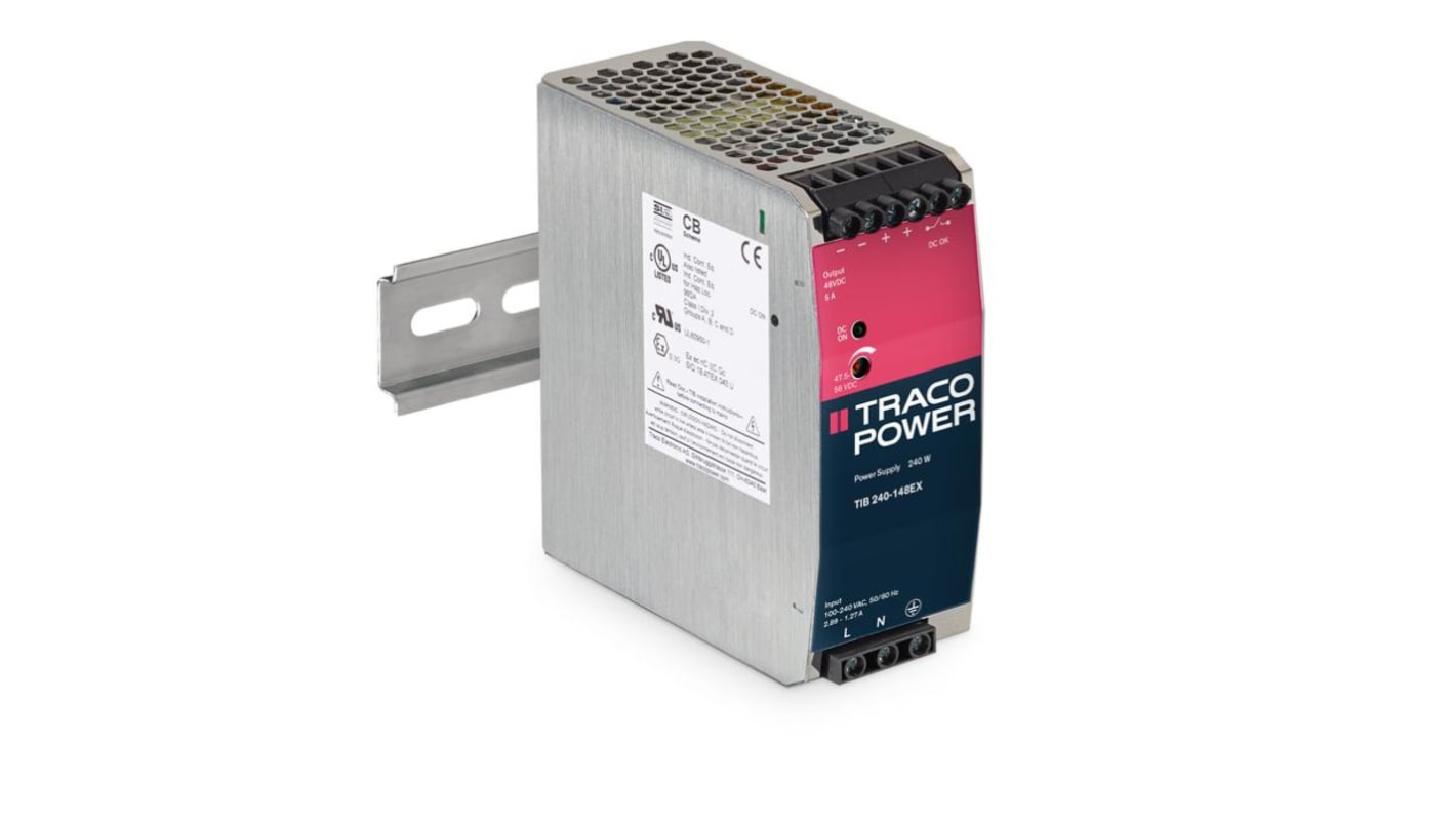 TRACOPOWER TIB 240-EX Linear DIN Rail Power Supply, 85 → 264V ac ac Input, 48V dc dc Output, 5A Output, 240W