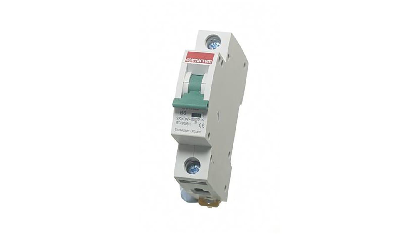 Contactum MCB, 1P, 6A Curve B, 250V AC, 10 kA Breaking Capacity