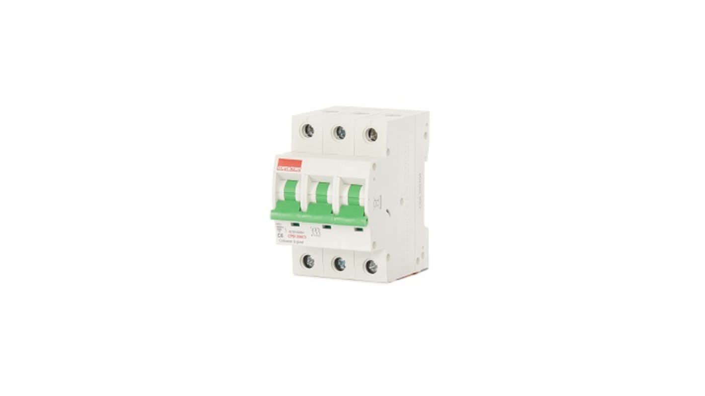 Contactum MCB, 3P, 6A Curve C, 415V AC, 10 kA Breaking Capacity