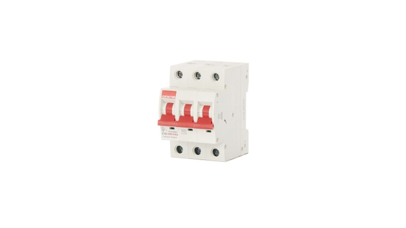 Contactum MCB, 3P, 10A Curve C, 415V AC, 10 kA Breaking Capacity