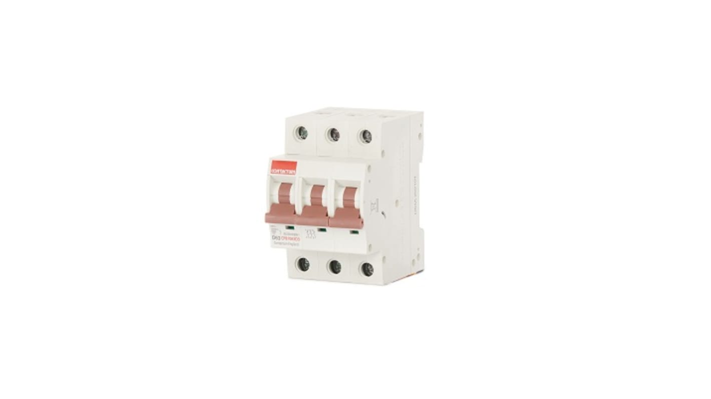 Contactum MCB Leitungsschutzschalter Typ D, Pol 3 63A 415V, Abschaltvermögen 10 kA DIN-Schienen-Montage