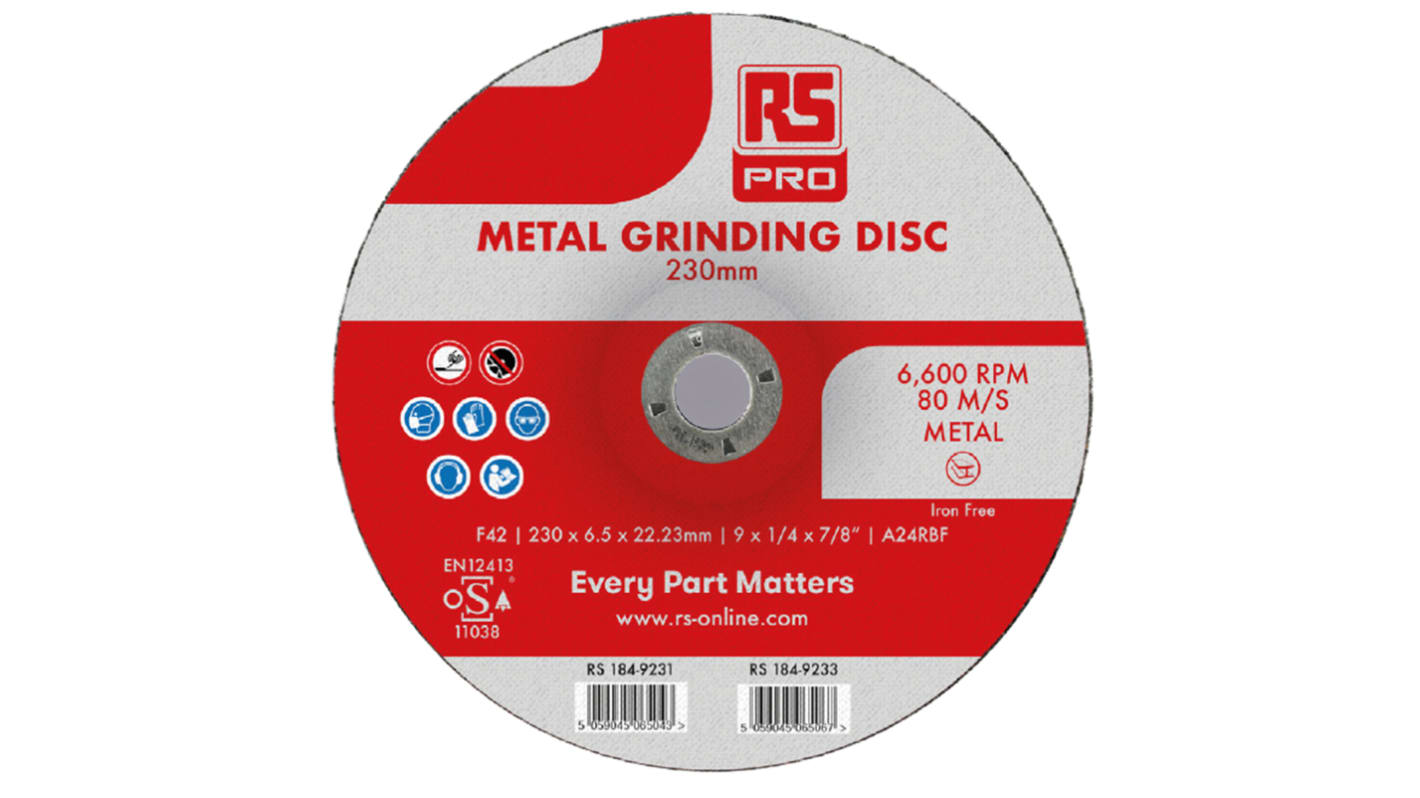 RS PRO Aluminium Oxide Grinding Disc, 230mm x 6.5mm Thick, P120 Grit, 1 in pack