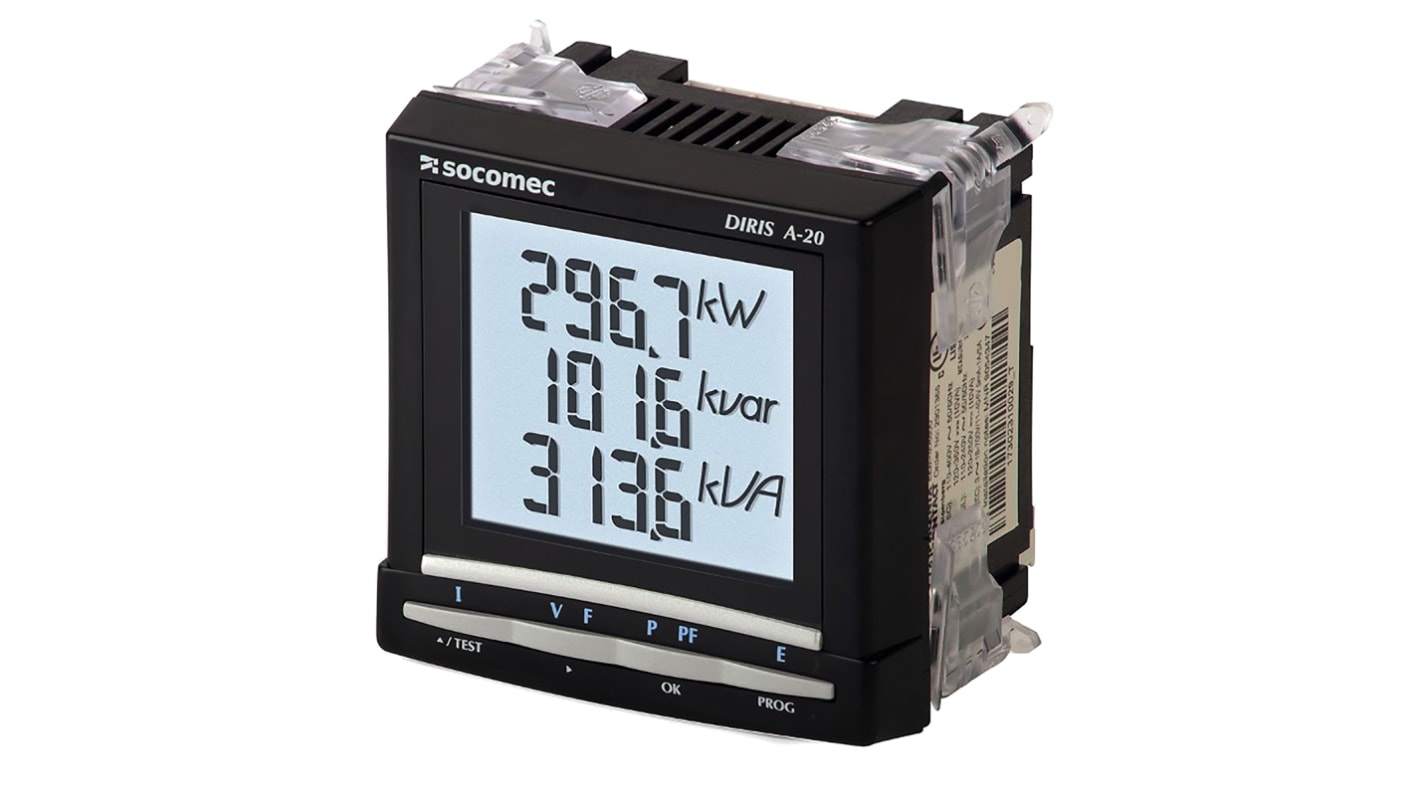 Medidor de energía Socomec serie DIRIS A20, display LCD retroiluminado, precisión 0,1 (frecuencia) %, 0,2 (Corriente)