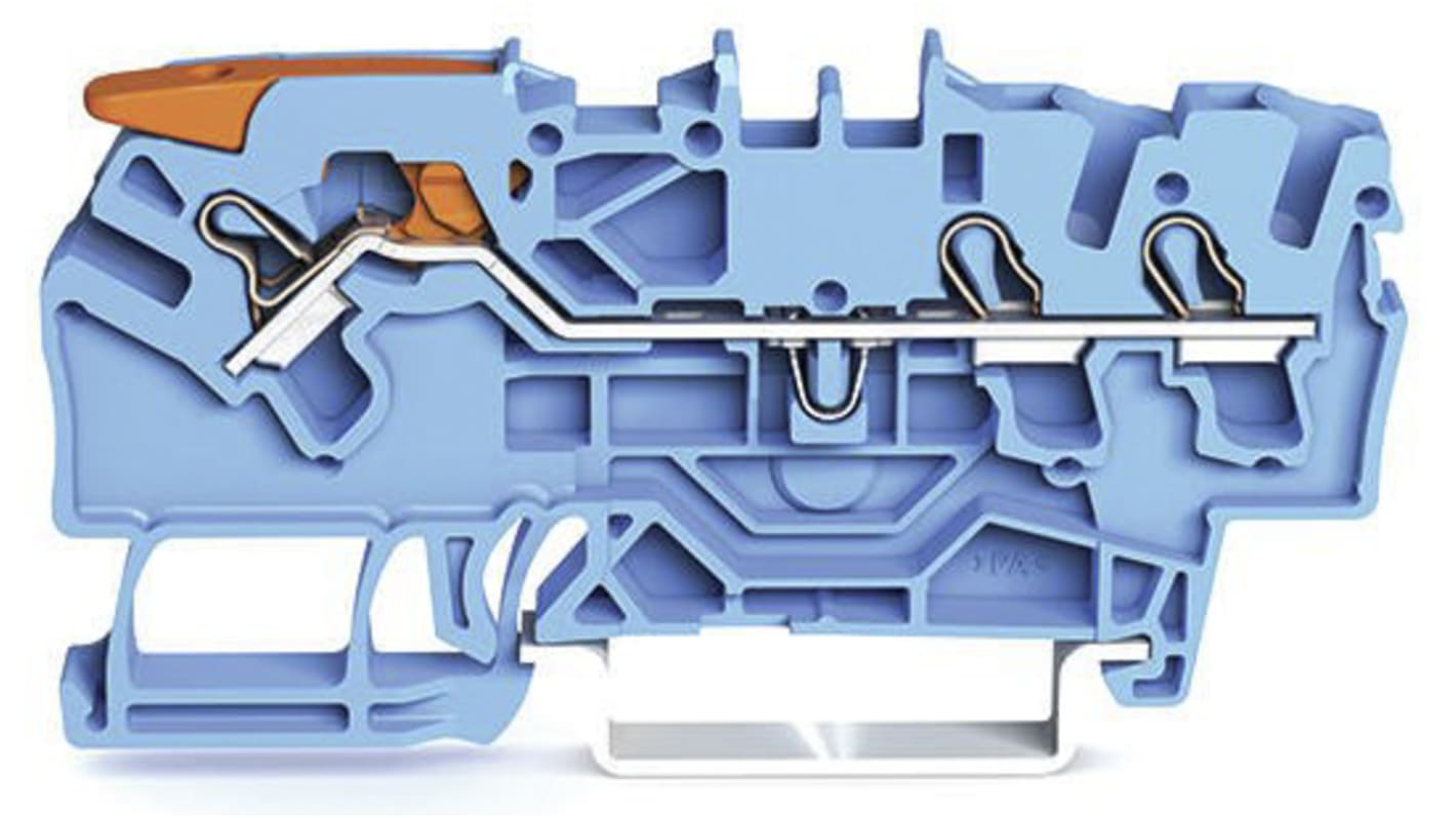 WAGO 2102-1304 TOPJOB S, 2102 Series Blue, 2.5mm², Single-Level, Push-In Cage Clamp Termination, ATEX, IECEx