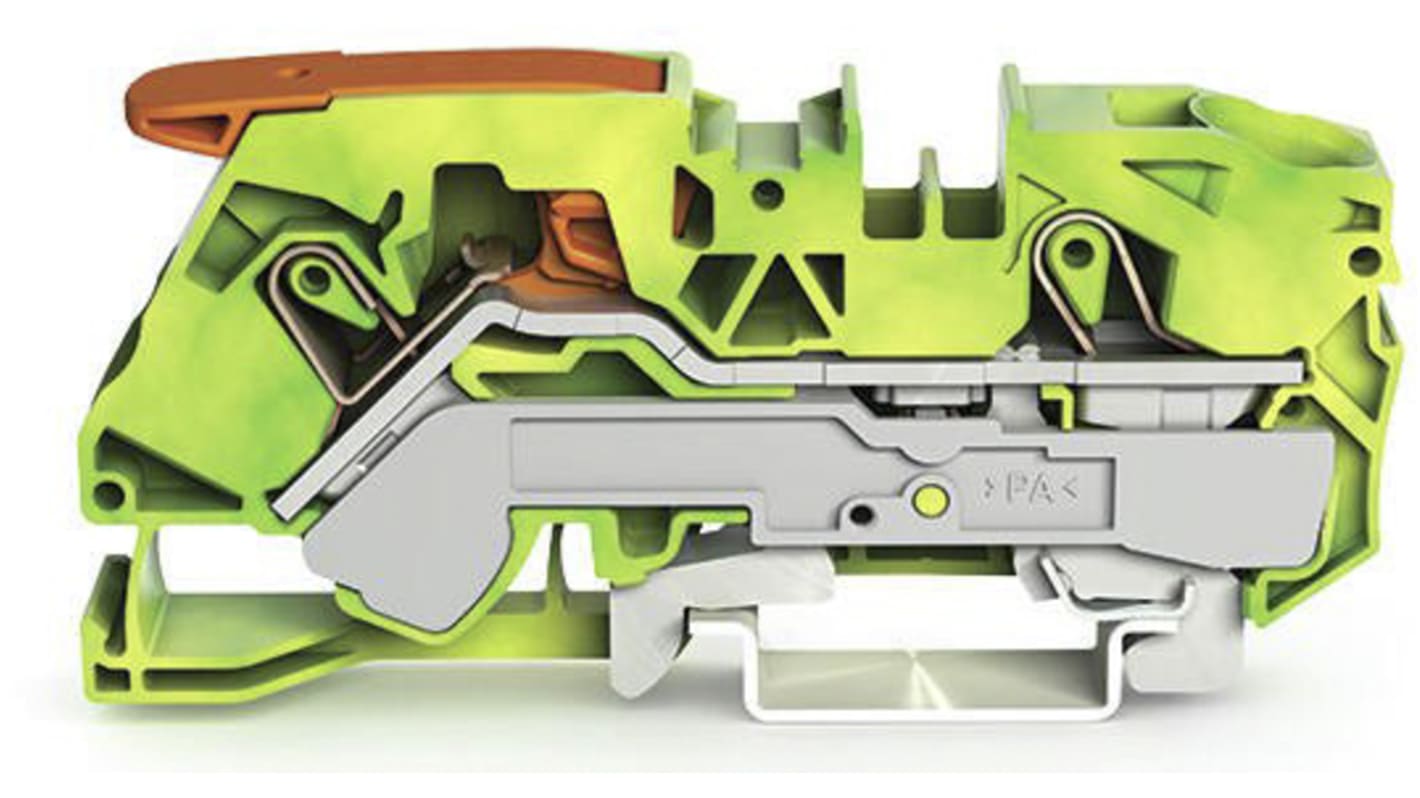 WAGO 2116-1207 TOPJOB S, 2116 Series Green/Yellow, 16mm², Single-Level, Push-In Cage Clamp Termination, ATEX, IECEx