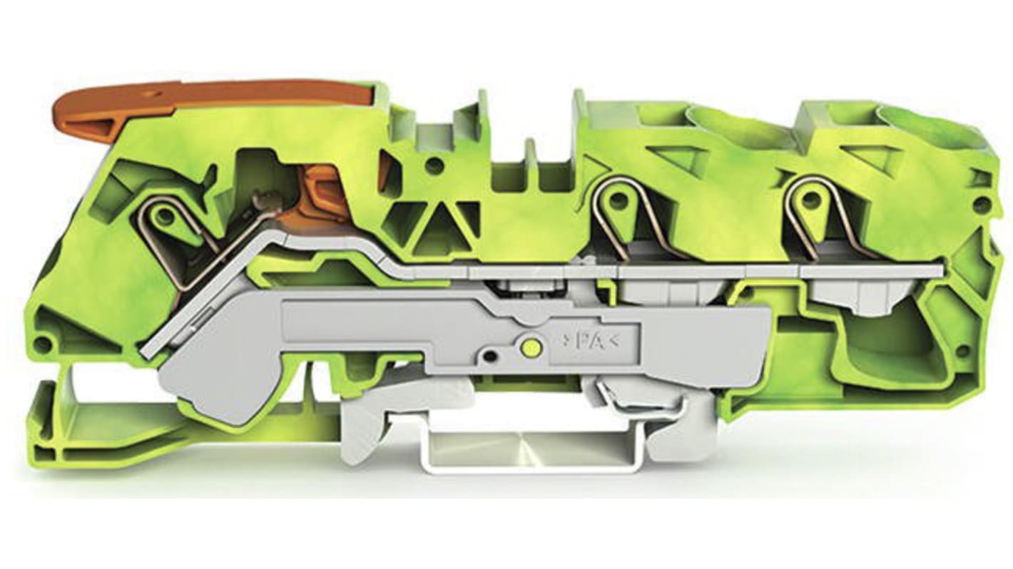 Bloc de mise à la terre WAGO TOPJOB S, 2116, 16mm², Borne à cage enfichable, Vert/Jaune