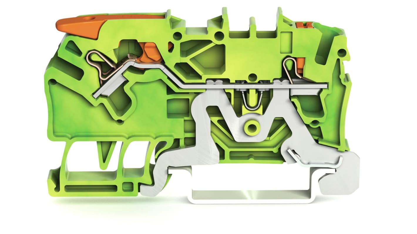 WAGO 2102-5207 TOPJOB S, 2102 Series Green/Yellow, 2.5mm², Single-Level, Push-In Cage Clamp Termination, ATEX, IECEx