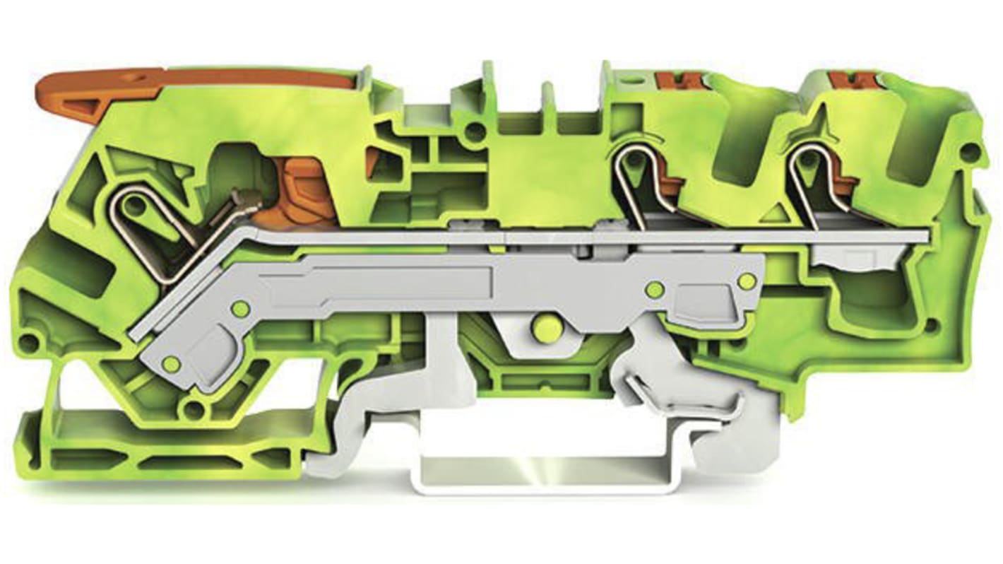 WAGO TOPJOB S, 2106 Series Green/Yellow Earth Terminal Block, 6mm², Single-Level, Push-In Cage Clamp Termination, ATEX,