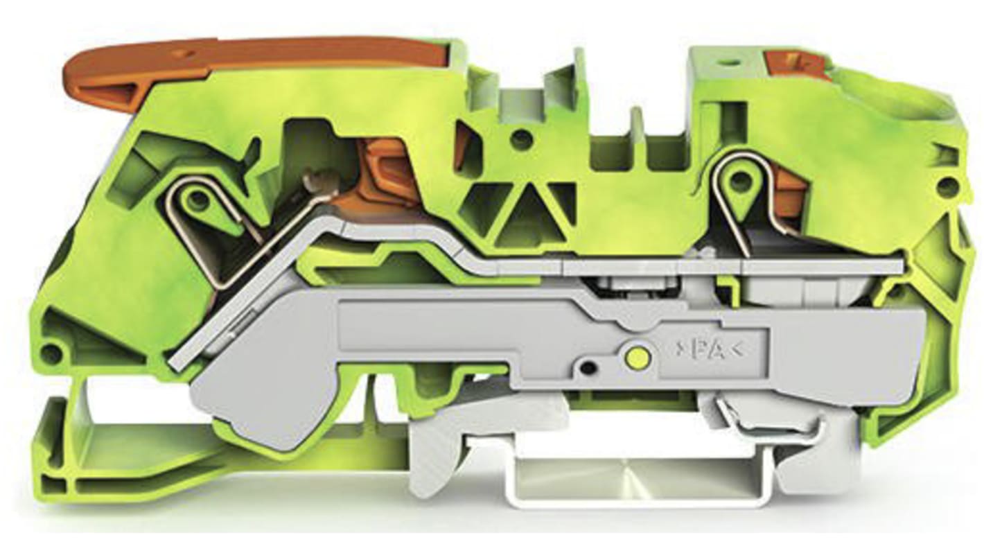 WAGO 2116-5207 TOPJOB S, 2116 Series Green/Yellow, 16mm², Single-Level, Push-In Cage Clamp Termination, ATEX, IECEx