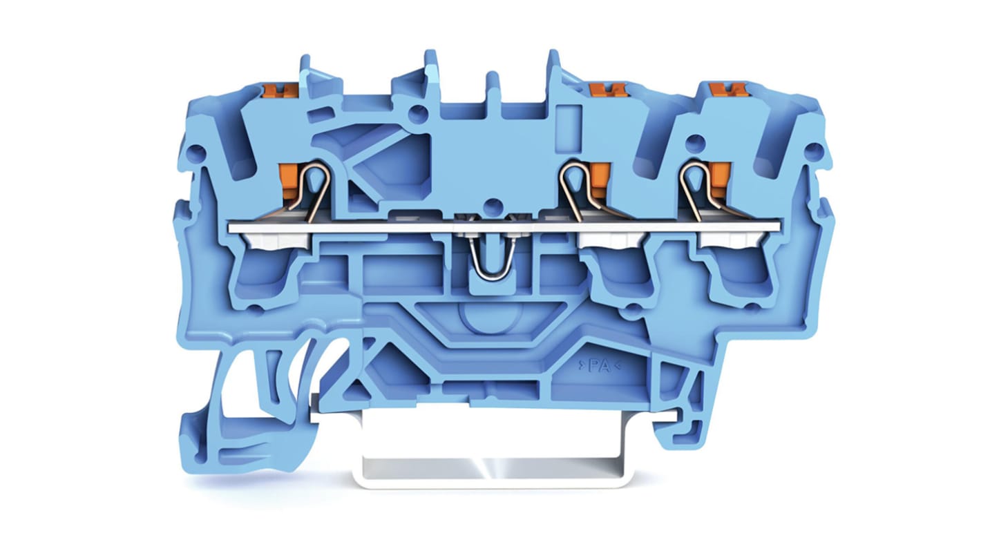 WAGO TOPJOB S, 2202 Series Blue Feed Through Terminal Block, 2.5mm², Single-Level, Push-In Cage Clamp Termination,