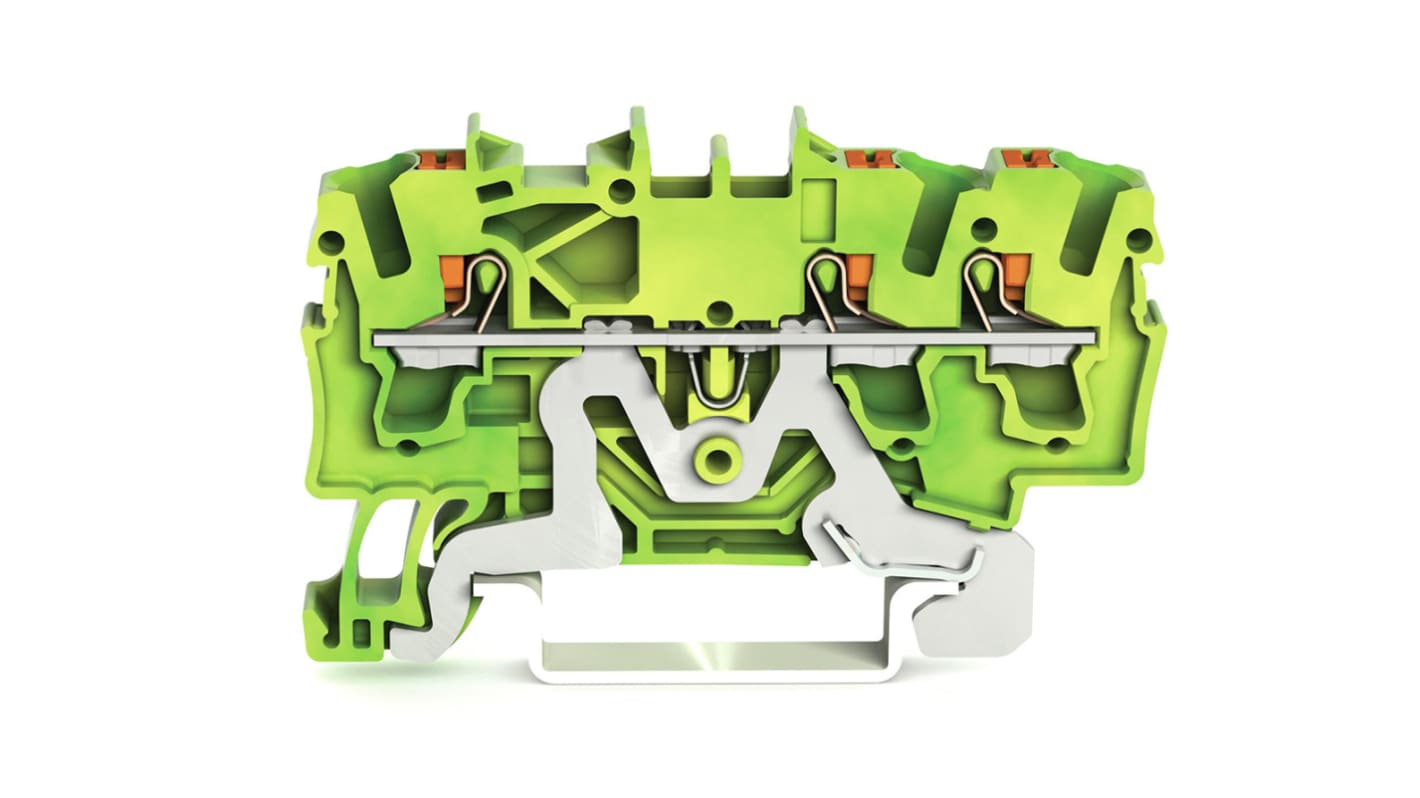 Bloc de mise à la terre WAGO TOPJOB S, 2202, 2.5mm², Borne à cage enfichable, Vert/Jaune