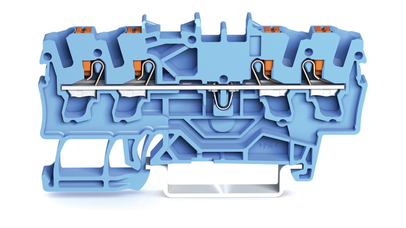 WAGO 2202-1404 TOPJOB S, 2202 Series Blue, 2.5mm², Single-Level, Push-In Cage Clamp Termination, ATEX, IECEx