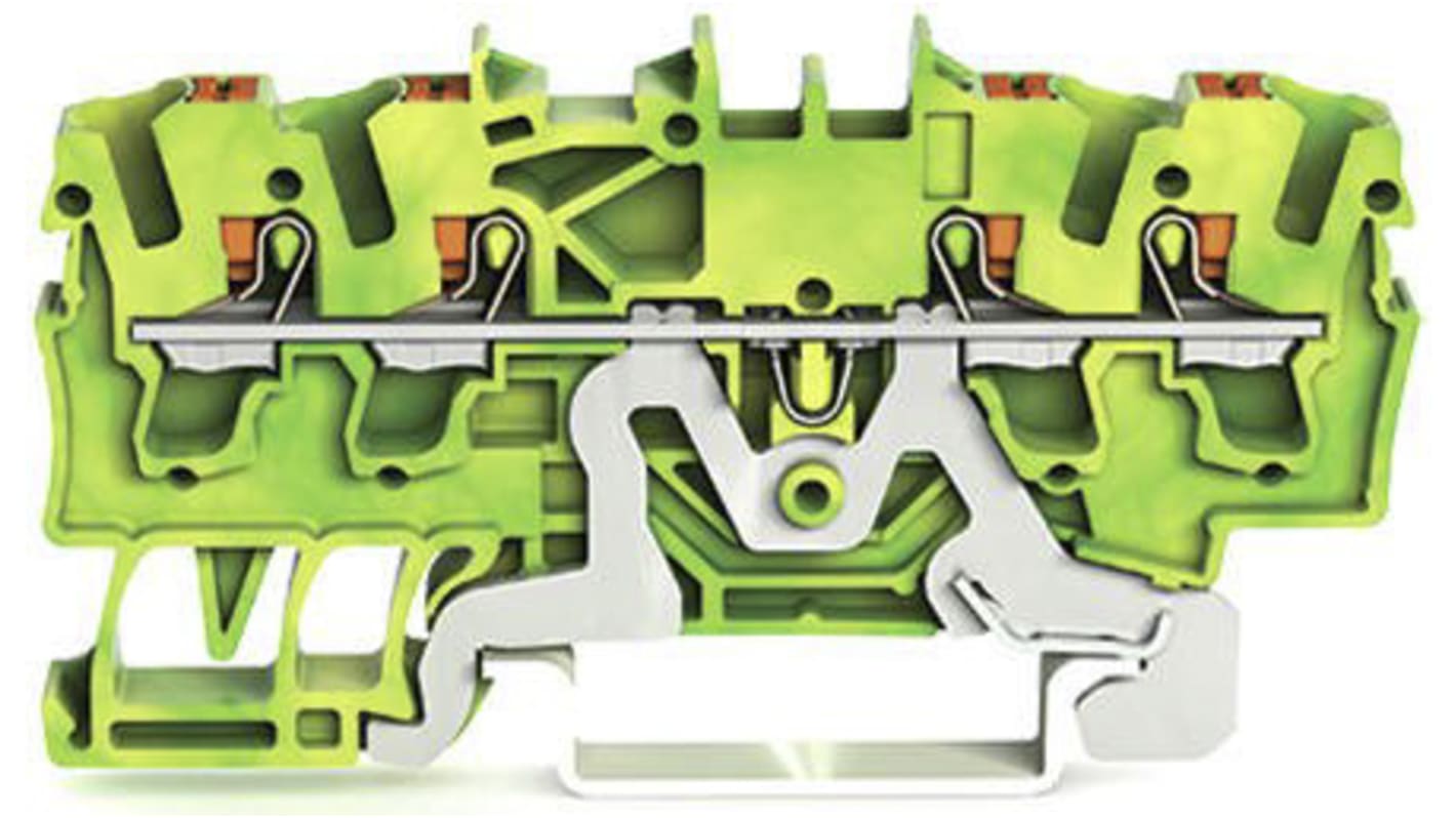 WAGO 2202-1407 TOPJOB S, 2202 Series Green/Yellow, 2.5mm², Single-Level, Push-In Cage Clamp Termination, ATEX, IECEx