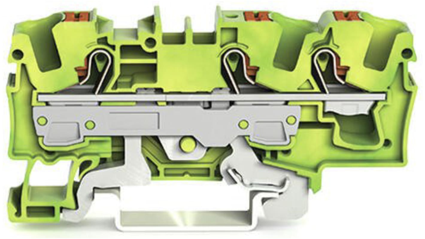 Bloc de mise à la terre WAGO TOPJOB S, 2206, 6mm², Borne à cage enfichable, Vert/Jaune