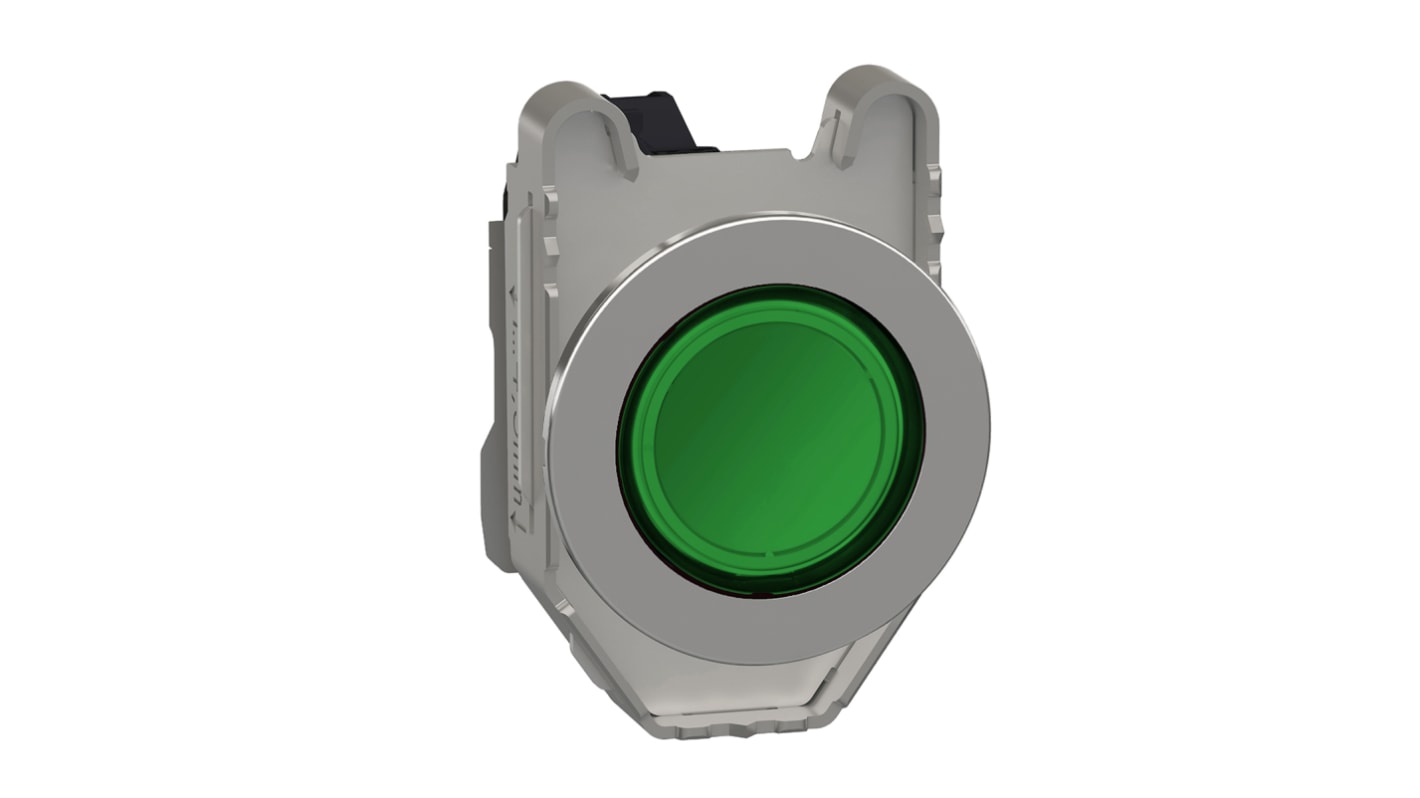Schneider Electric, XB4, Flush Mount Green Universal LED Pilot Light, 30mm Cutout, Round, 19.2 → 30 V dc, 21.6