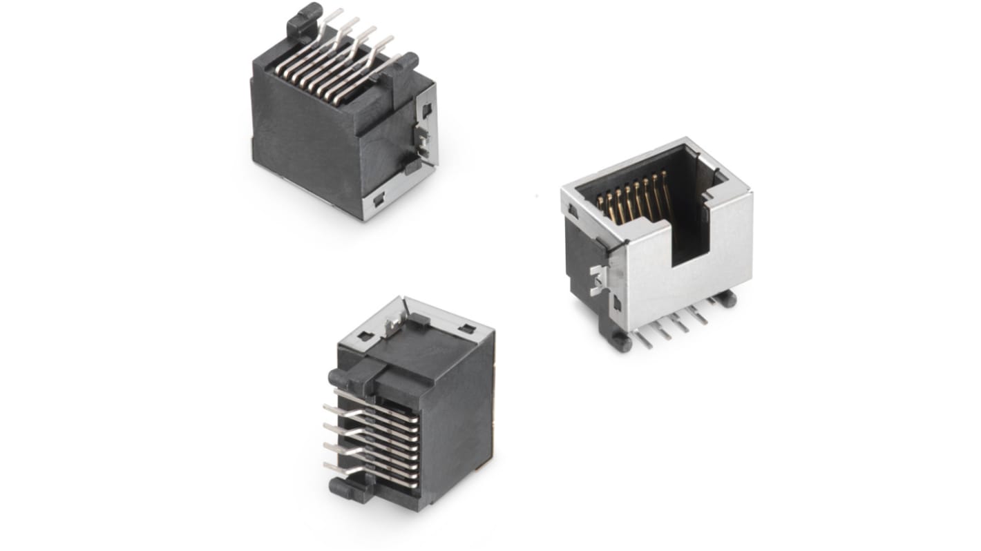Wurth Elektronik WR-MJ Series Female RJ45 Connector, Through Hole, Nickel Plated Brass Shield Horizontal 1 Port 8P8C