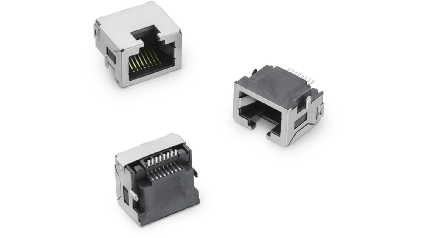 Conector RJ45 Hembra Wurth Elektronik serie WR-MJ, de 8P8C vías, apantallamiento Latón chapado en níquel