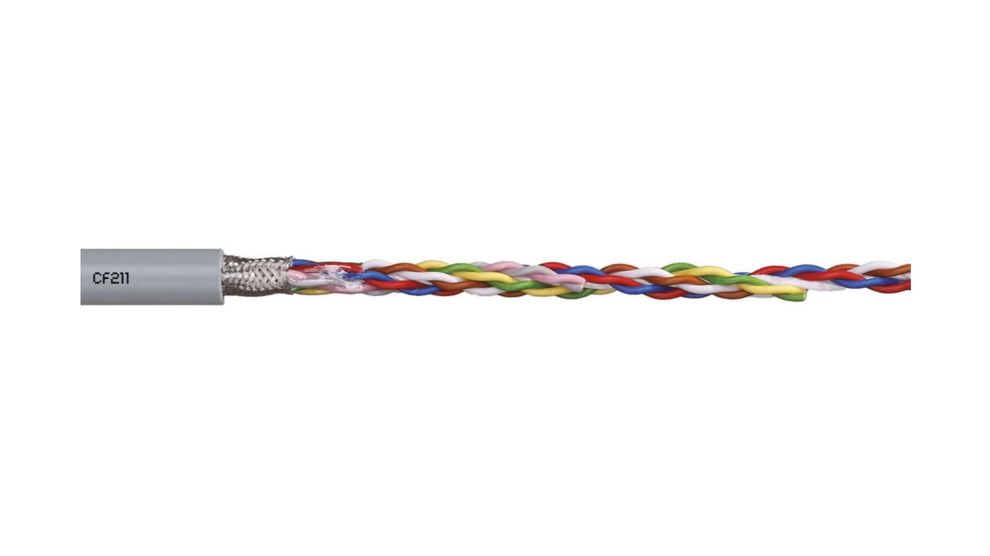 Câble de données Blindé Igus chainflex CF211 300 V, 8 x 0,25 mm², 24 AWG, gaine PVC Gris, 25m