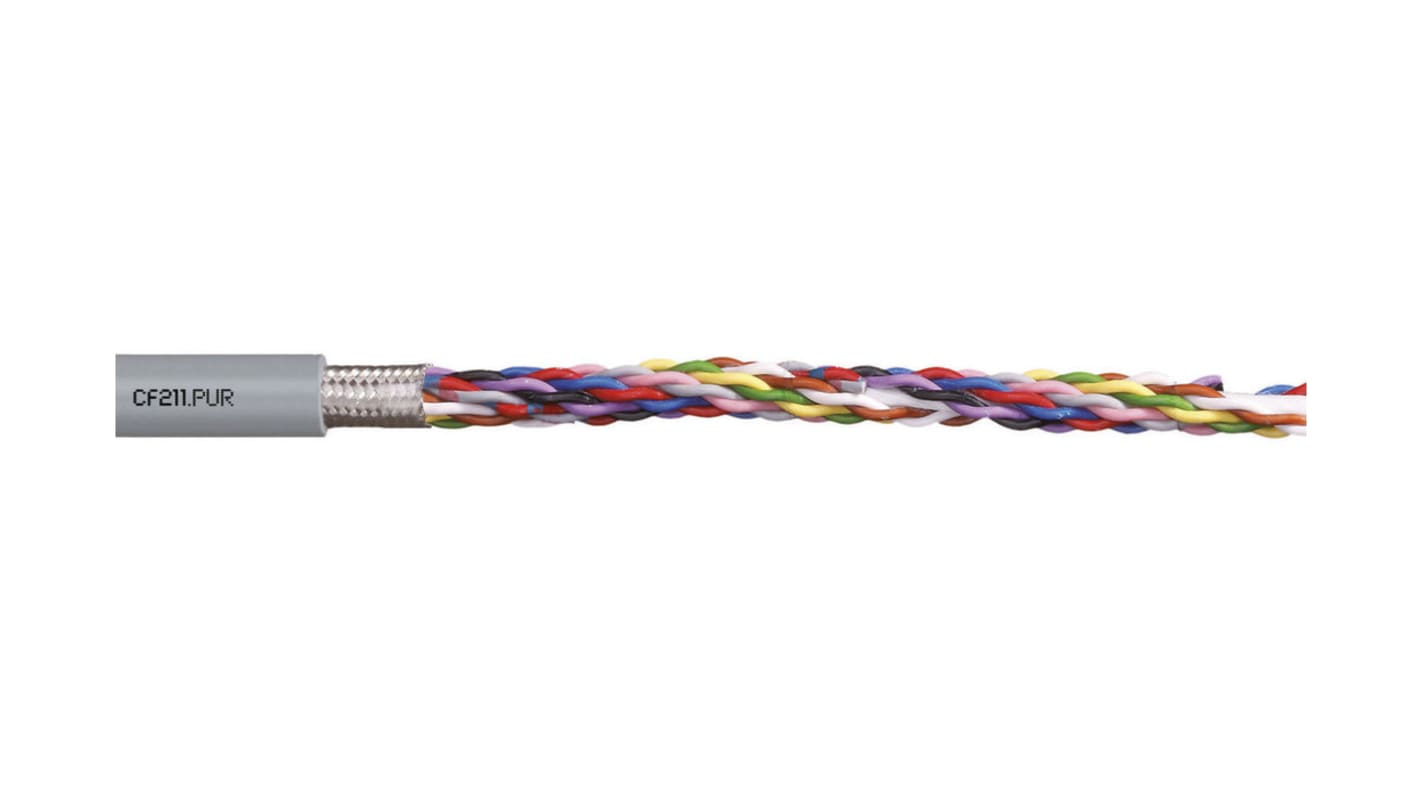 Igus chainflex CF211.PUR Data Cable, 16 Cores, 0.25 mm², Screened, 25m, Grey PUR Sheath, 24 AWG