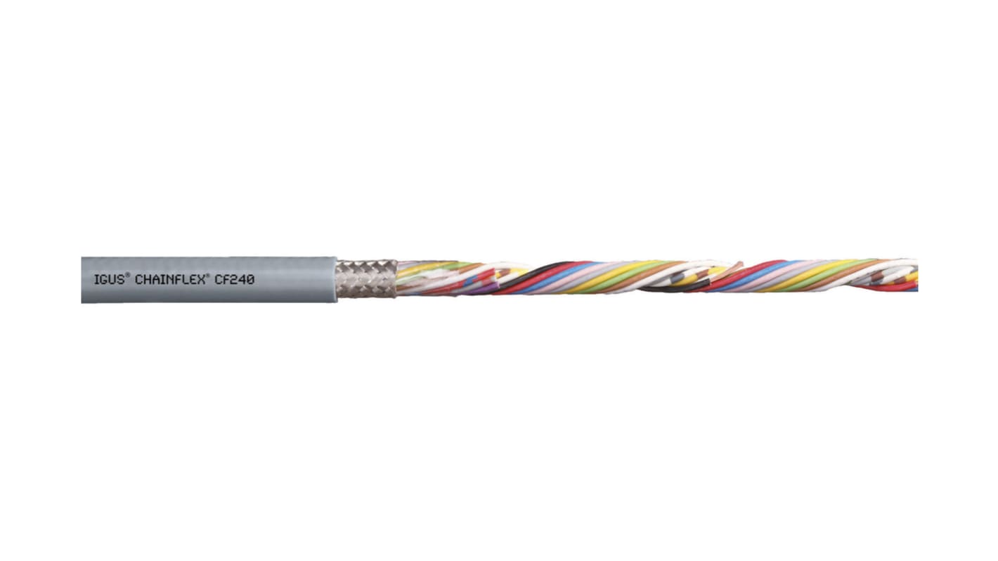 Igus chainflex CF240 Data Cable, 4 Cores, 0.14 mm², Screened, 25m, Grey PVC Sheath, 26 AWG