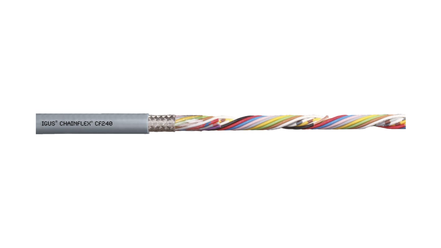 Igus chainflex CF240 Data Cable, 4 Cores, 0.34 mm², Screened, 25m, Grey PVC Sheath, 22 AWG