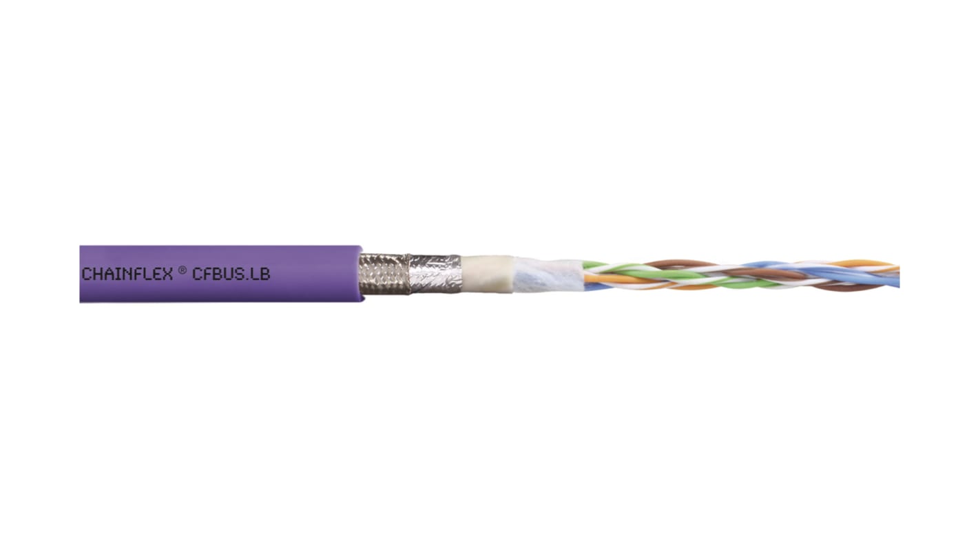 Igus chainflex CFBUS.LB Data Cable, 4 Cores, 0.5 mm², Screened, 25m, Purple TPE Sheath, 20 AWG