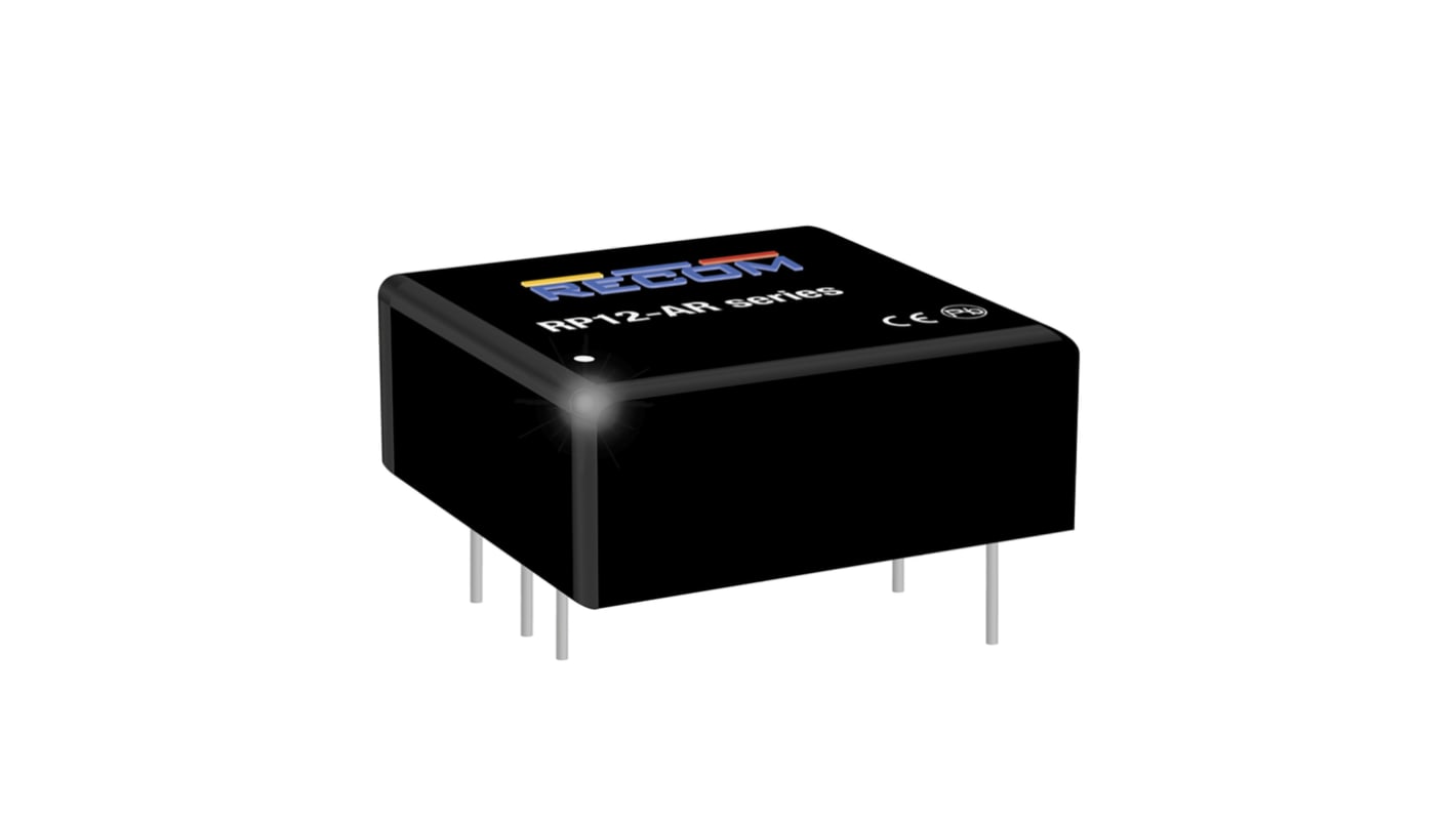 Recom RP12-AR DC-DC Converter, 15V dc/ 800mA Output, 36 → 185 V dc Input, 12W, Through Hole, +100°C Max Temp