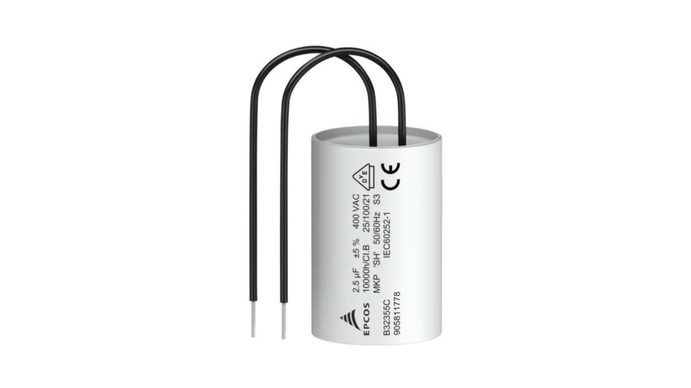 EPCOS B32355C Polypropylene Film Capacitor, 400V ac, ±5%, 2μF, Wire Leads