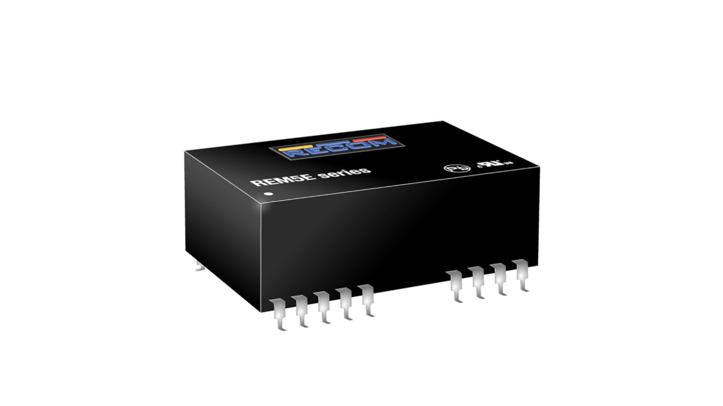 Recom REM5E DC-DC Converter, 5V dc/ 1A Output, 4.5 → 9 V dc Input, 5W, Through Hole, +85°C Max Temp -40°C Min