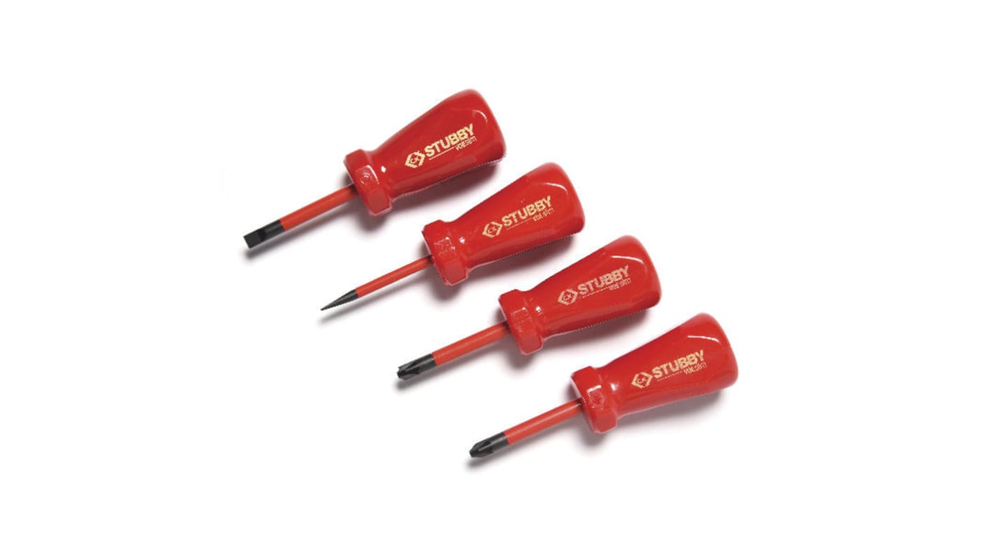 CK T48349 Pozidriv; Slotted Insulated Stubby Screwdriver set, 4-Piece