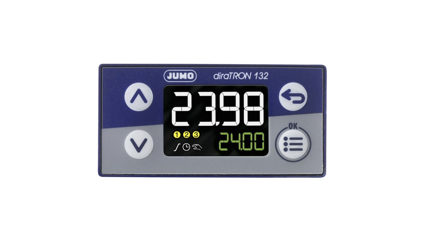 Jumo diraTRON Panel Mount PID Temperature Controller, 48 x 24mm 2 Input, 2 Output 1 Relay, 1 Logic, 20 → 30 V