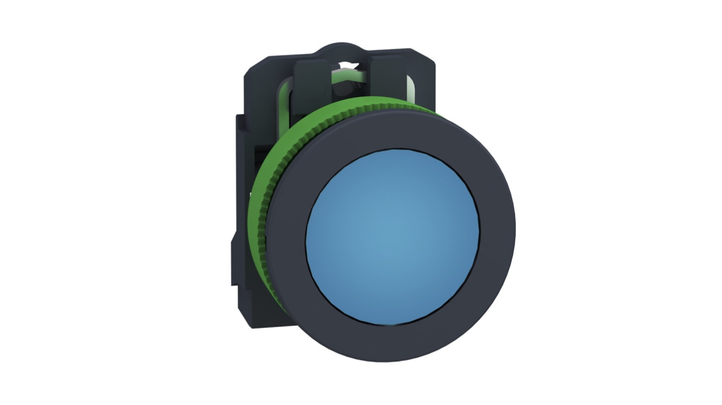 Schneider Electric, XB5, Flush Mount Blue Universal LED Pilot Light Head, 30mm Cutout, Round, 100 → 132V ac