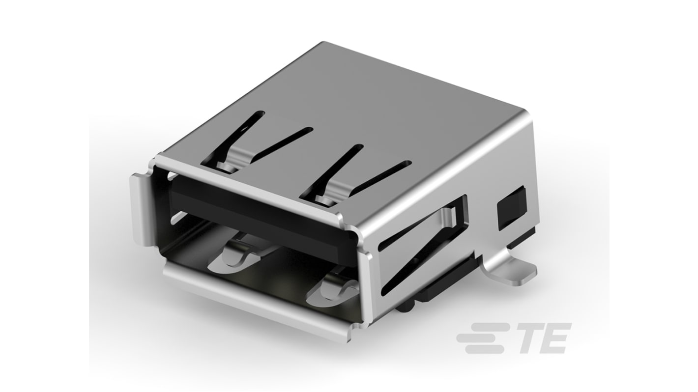 TE Connectivity Right Angle, SMT, Socket- Single Port Type A 2.0 USB Connector