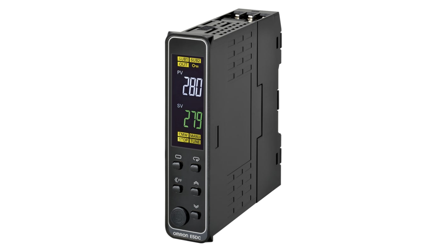 Omron E5DC DIN Rail, Panel Mount PID Temperature Controller, 22.5mm 1 Input, 2 Output SSR, Solid State Relay, Logic,