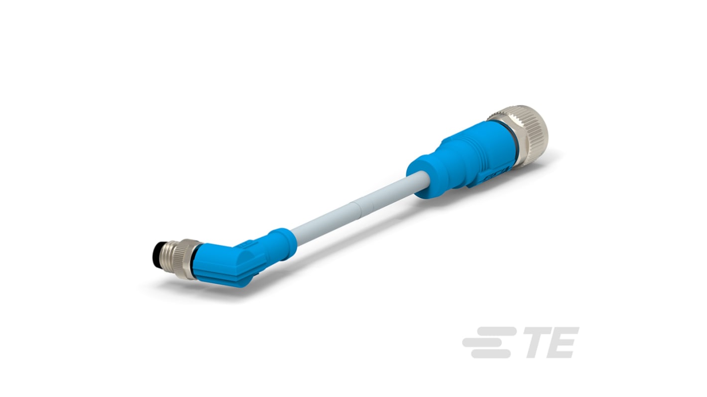 TE Connectivity 传感器执行器电缆, 500mm长, M8直角公插转M12直向母座, 0.25 mm²CSA, 尼龙灰色护套, IP67, T406系列