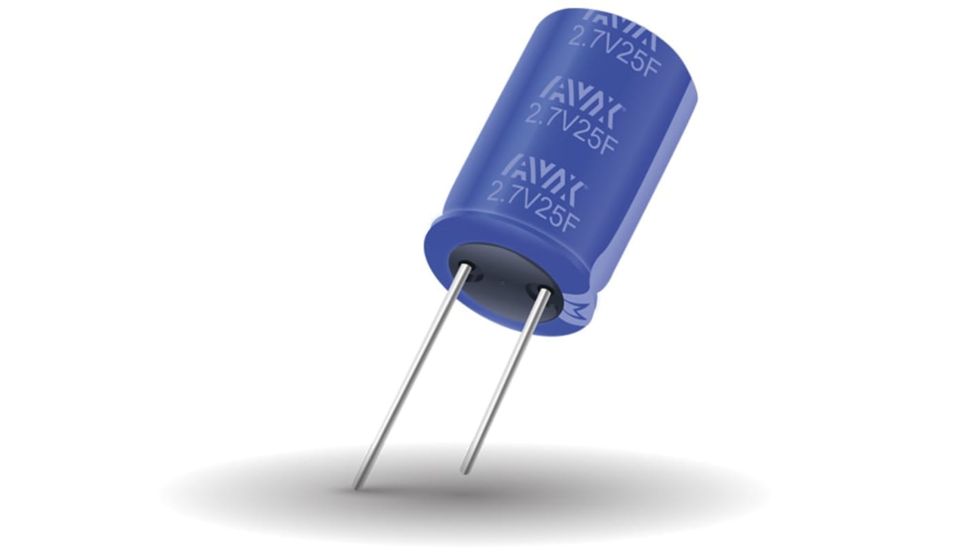Superkondenzátor, řada: SCC 100F -10 → +30% 12mΩ 2.3V dc, Průchozí otvor, 22 (Dia.) x 45mm KYOCERA AVX