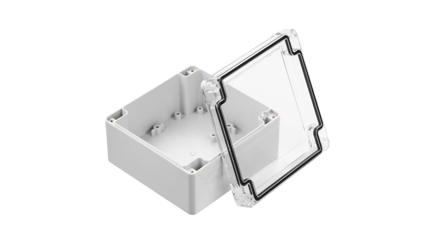 RS PRO Grey Polycarbonate Enclosure, IP67, IK07, 119.8 x 119.8 x 60.1mm