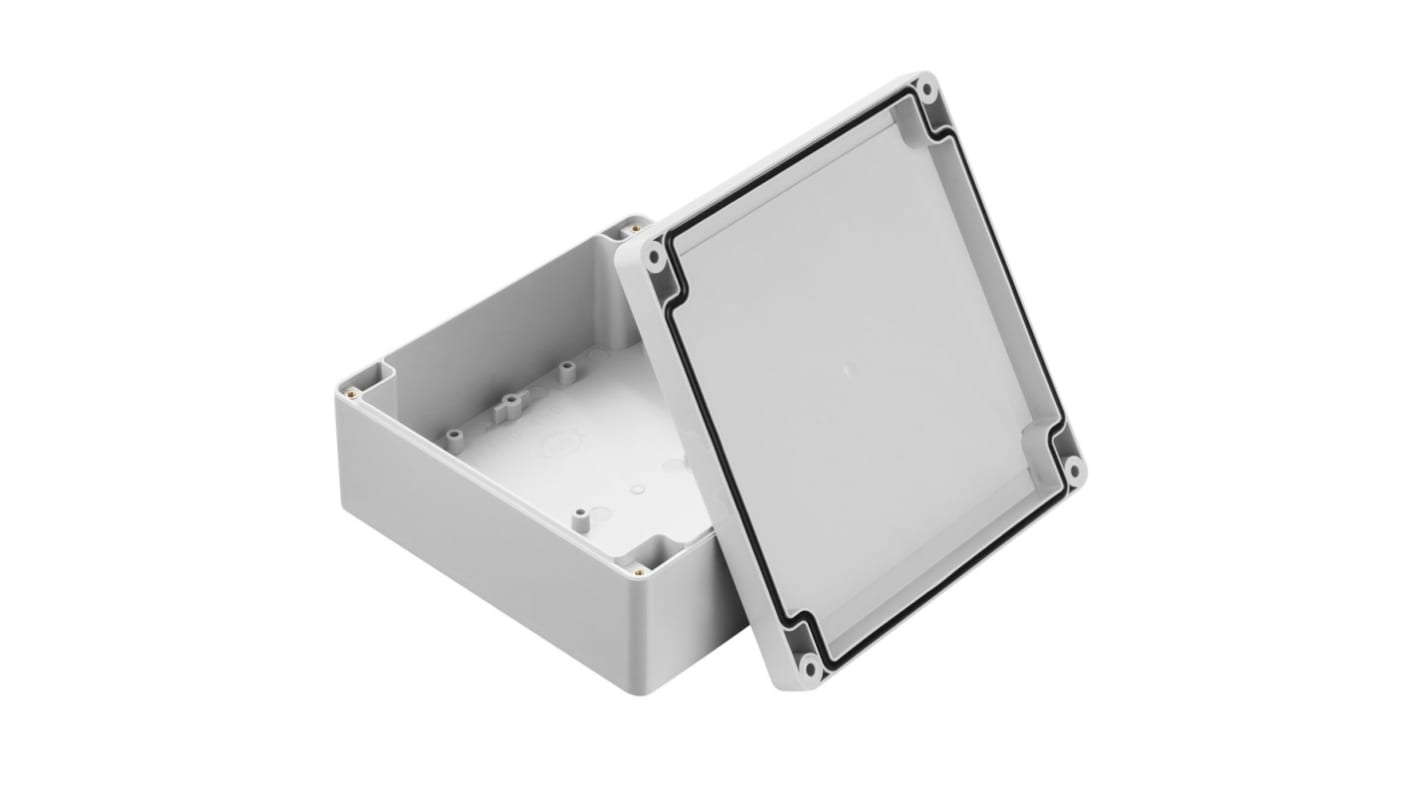 RS PRO Grey Polycarbonate Enclosure, IP67, IK07, Grey Lid, 149.85 x 149.85 x 60mm